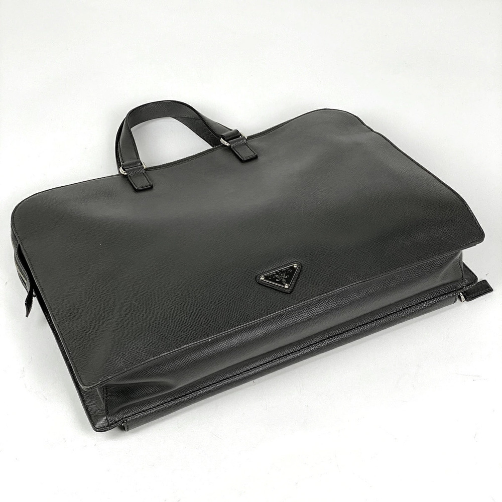 Prada Handbag Leather Gray Plate Bag Business Document Saffiano Briefcase Logo